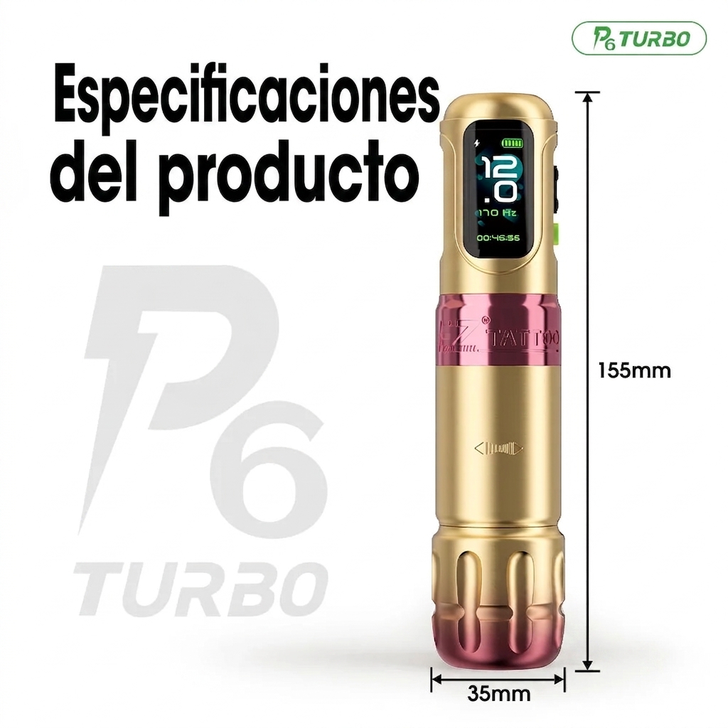 Pen Inalambrica P6 Turbo - Stroke Ajustable 1.0-5.0mm - Direct Drive - 2 BATERÍAS - By EZ - Imagen 6