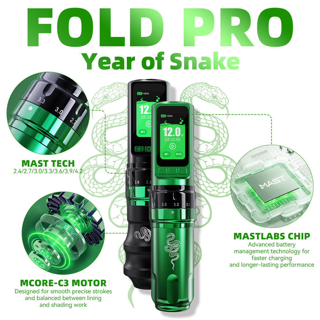 Pen Inalambrica Dragonhawk Fold Pro Year of the Snake - Stroke Ajustable 2.4-4.2mm - Bateria 3000mAh - By Dragonhawk - Imagen 4
