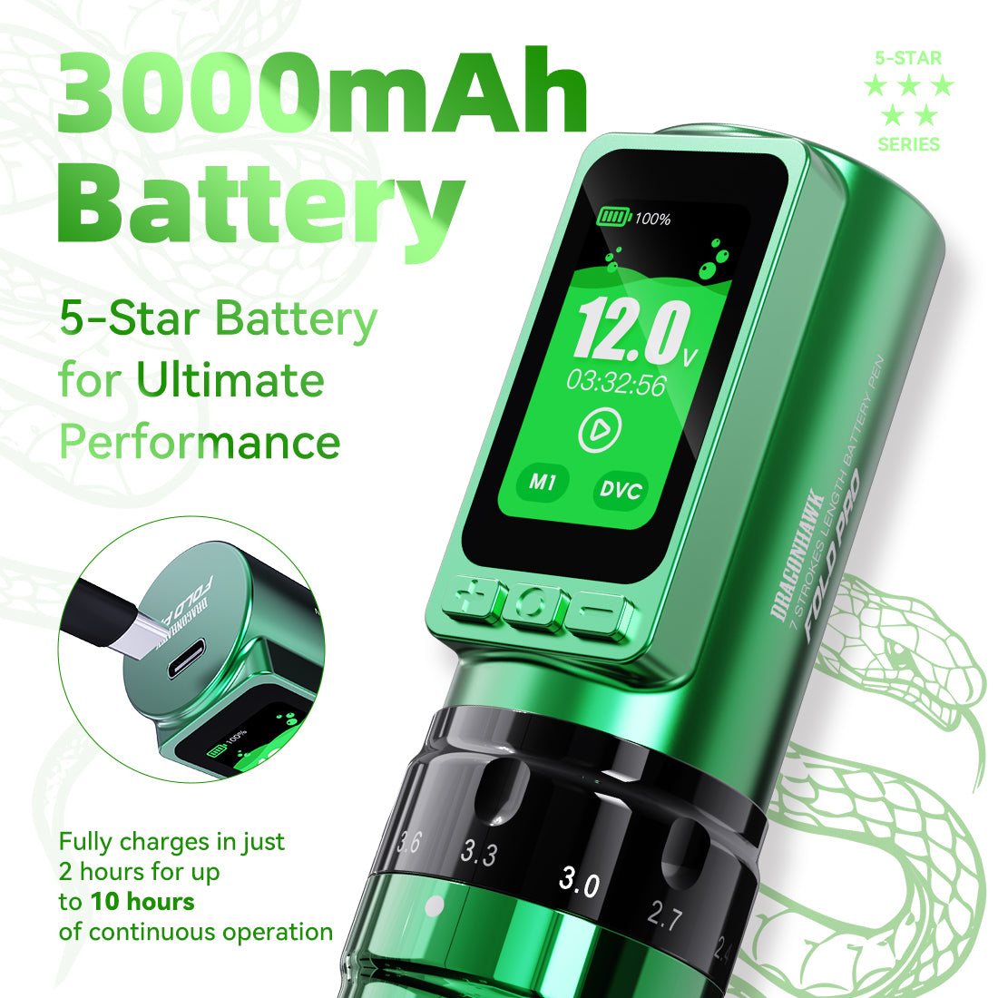 Pen Inalambrica Dragonhawk Fold Pro Year of the Snake - Stroke Ajustable 2.4-4.2mm - Bateria 3000mAh - By Dragonhawk - Imagen 6